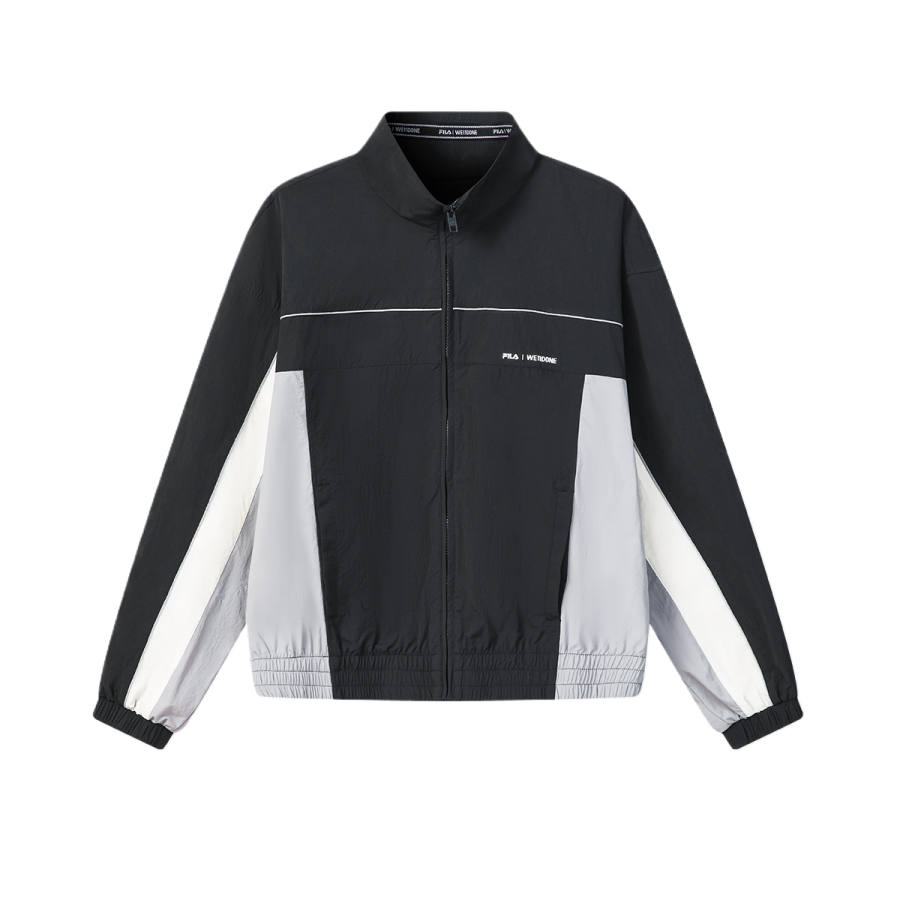 FILA X WE11DONE Jackets Unisex Blue Ink Black Stand Collar Moderate