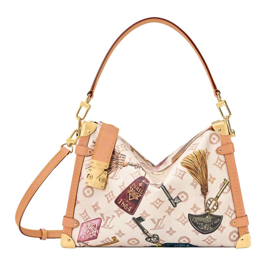 LOUIS VUITTON SIDE TRUNK Coated Canvas Crossbody One Shoulder Handbag Medium Women's Beige