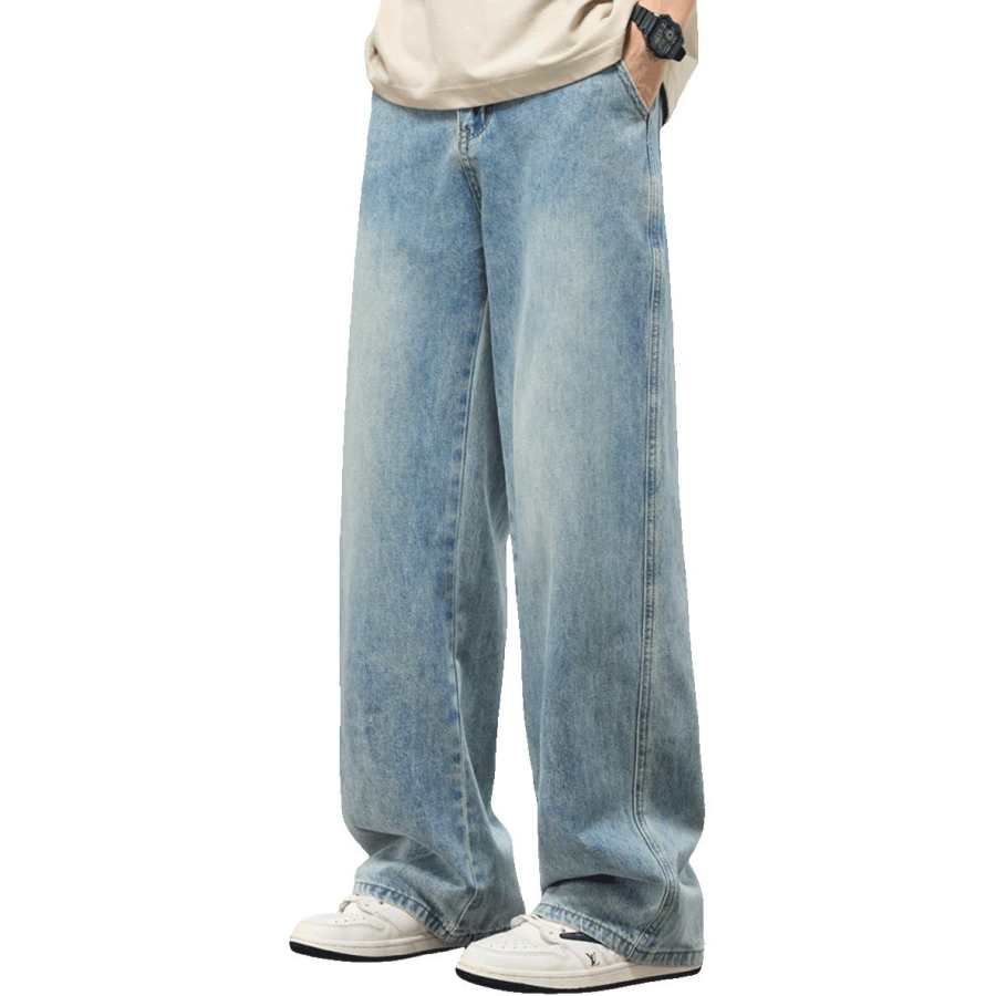 Tonlion Jeans Unisex Vintage Blue Moderate Straight Fit Pants