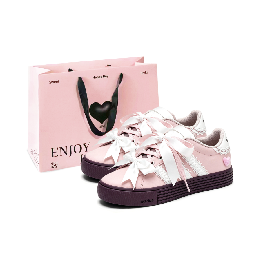 Adidas Adidas Daily 4.0 Synthetic Leather Height Increasing Abrasion Resistant Low top Skateboard Shoes Women's Pink
