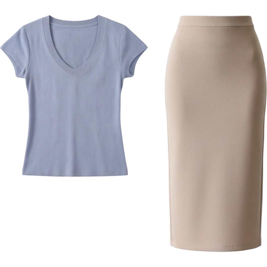 CHARM GLOW Two Piece Skirt Sets Women's V Neck Moderate Mid Length