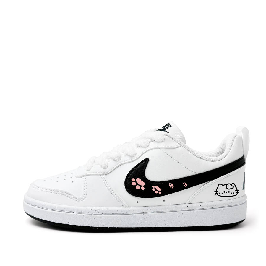 Nike Nike Court Borough Pink Paw Kitten Synthetic Leather Abrasion Resistant Low top Kids' Skateboarding Shoes White