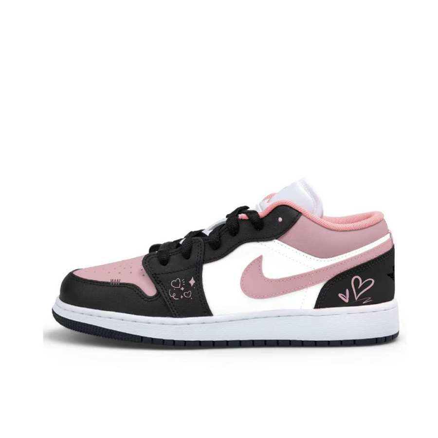 Jordan Jordan Air Jordan 1 Berry Secrets Slip Resistant Abrasion Resistant Low top Children's Basketball Shoes Black Pink