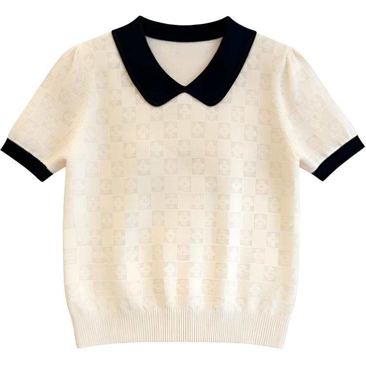 DUSHE T Shirts Women's White Peter Pan Collar Thin Straight Fit