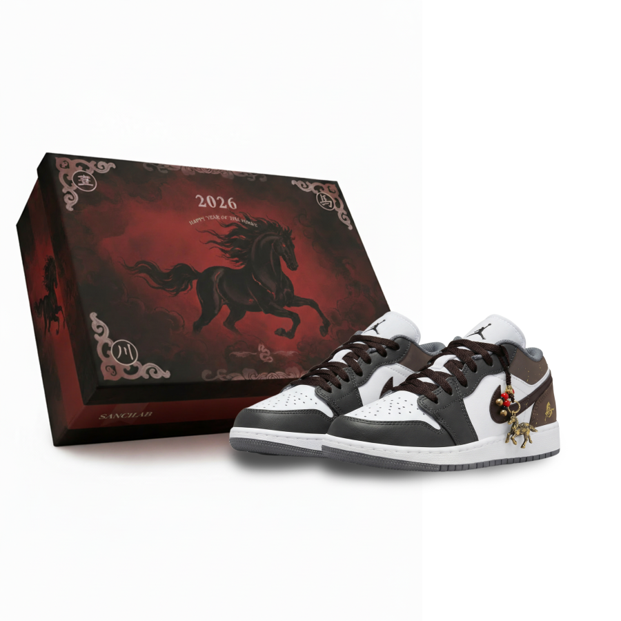 Jordan Jordan Air Jordan 1 Horse Step Gold Brown Slip Resistant Abrasion Resistant Low top Children's Basketball Shoes