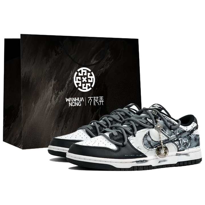 Nike Nike Dunk Kaleidoscope, Ink, Shopping Bag Abrasion Resistant Low top Skateboard Shoes Men's Black White