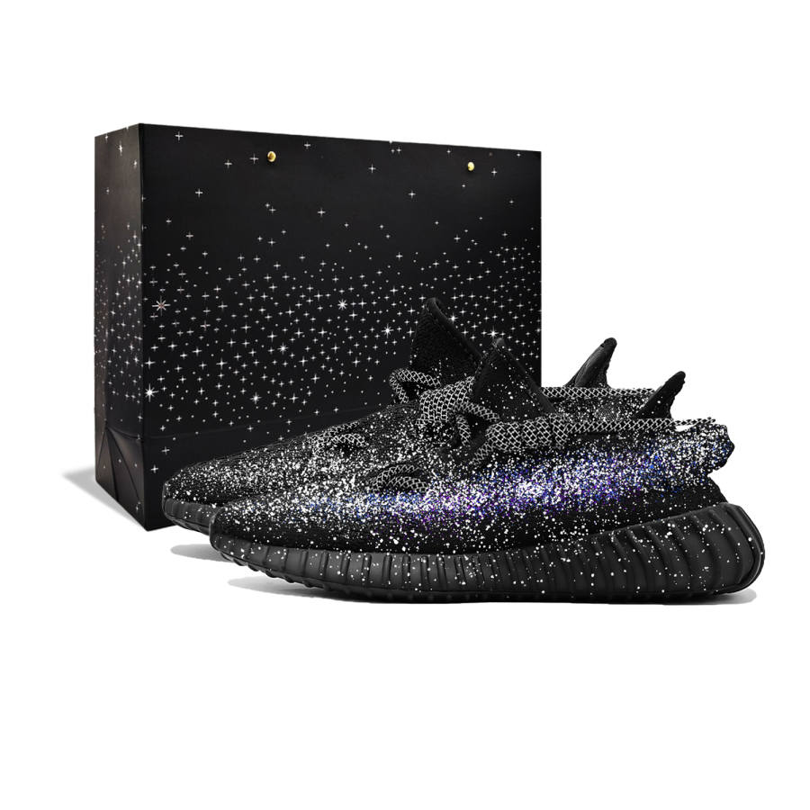 Adidas Originals Yeezy Boost 350 V2 Baby's Breath Galaxy Fabric Slip Resistant Low top Casual Shoes Unisex Black Silver