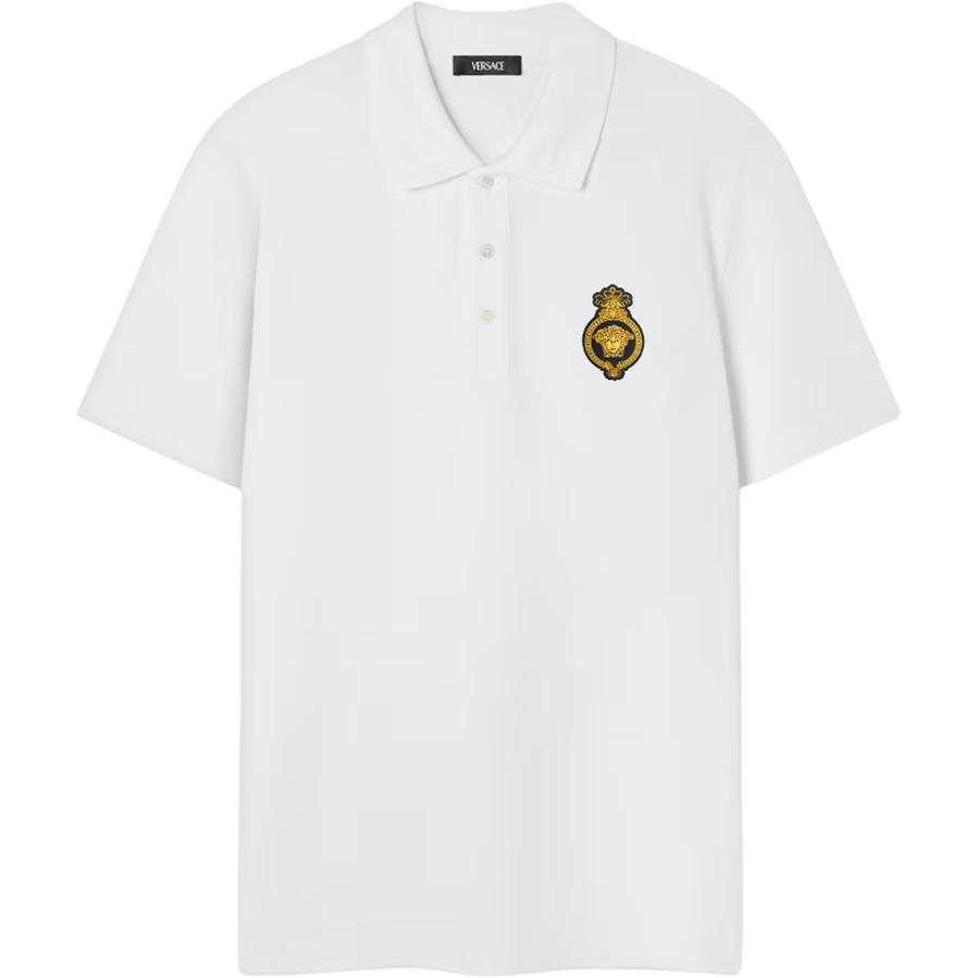 VERSACE Polo Shirts Men's White Polo Collar Moderate Straight Fit