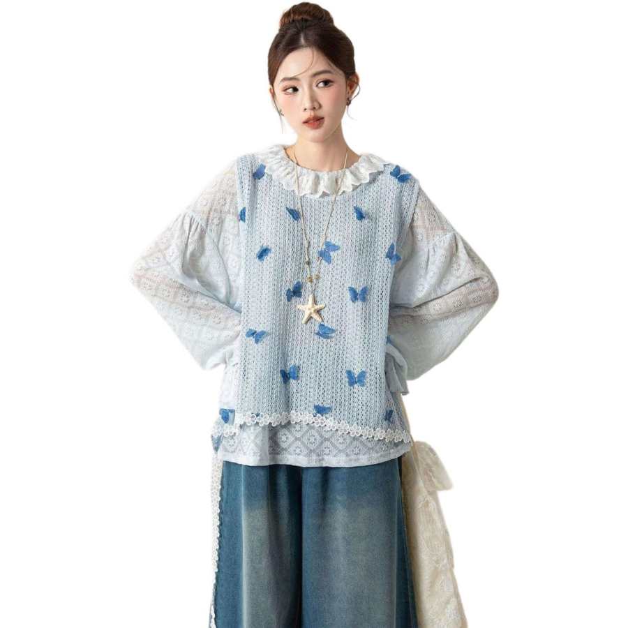 Cotton Gene Knitwear Women's Inner Vest Crew Neck Thin Two Piece Set