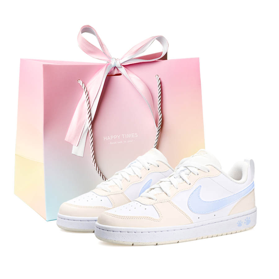 Nike Nike Court Borough LOW2 Leather Abrasion Resistant Slip Resistant Low top Skateboard Shoes Unisex White Blue