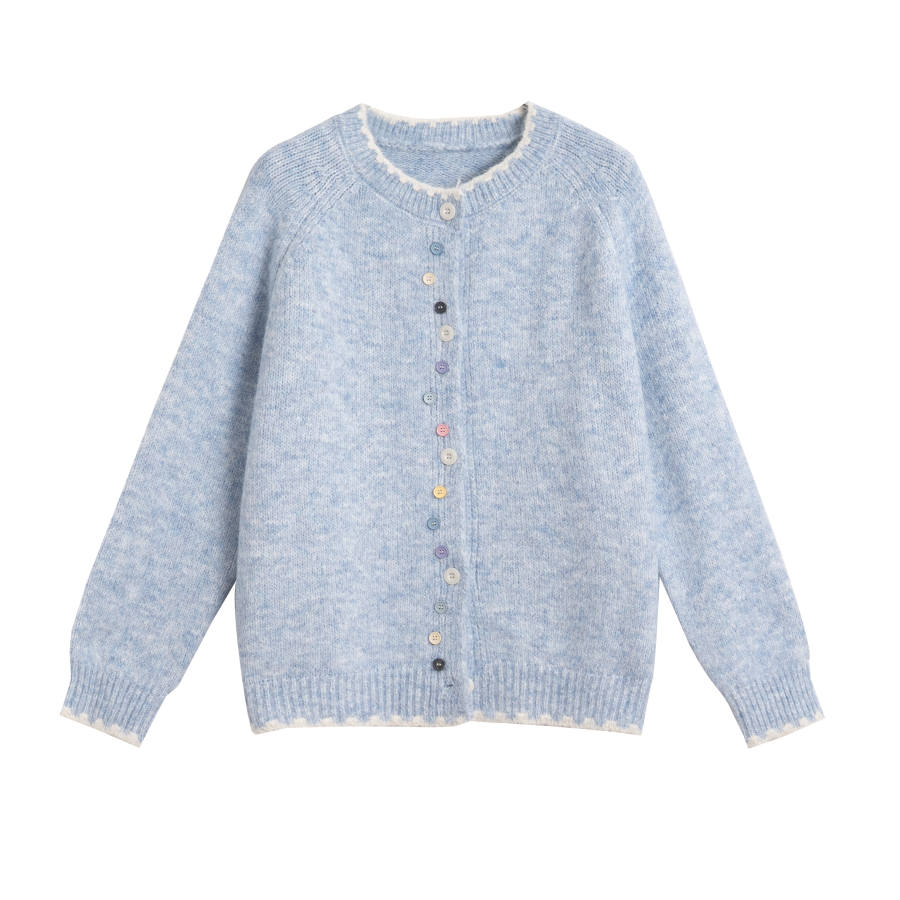 Tonlion Knitwear Women's Light Floral Blue Crew Neck Moderate Cardigan