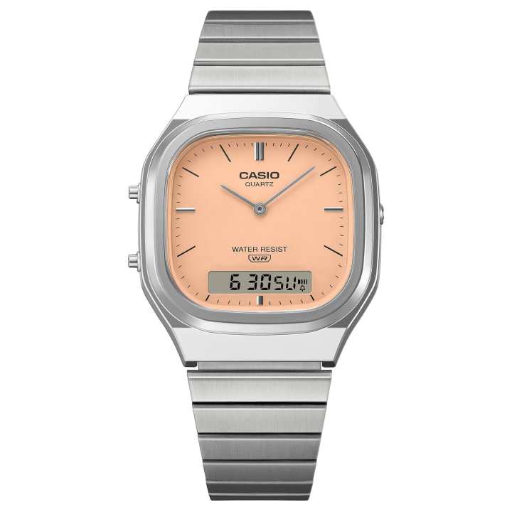 CASIO CASIO VINTAGE Quartz Movement Stainless Steel Strap Watch Unisex Orange Watch Dial