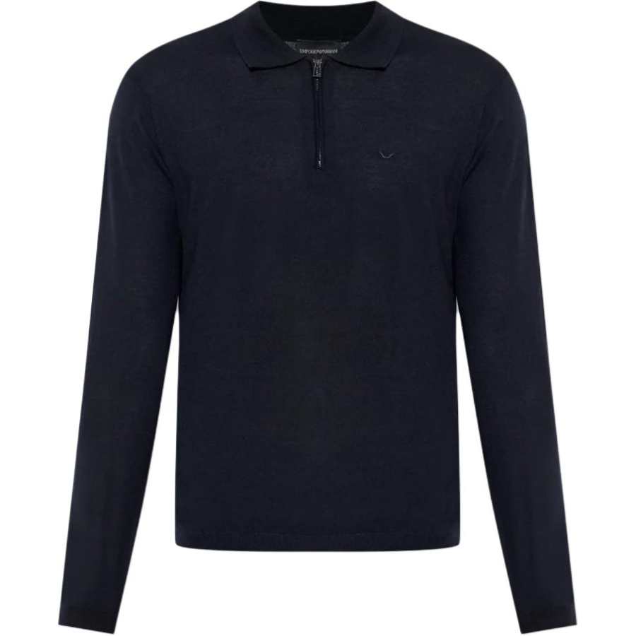 Emporio Armani Zip-Neck Embroidered Logo Polo Shirt