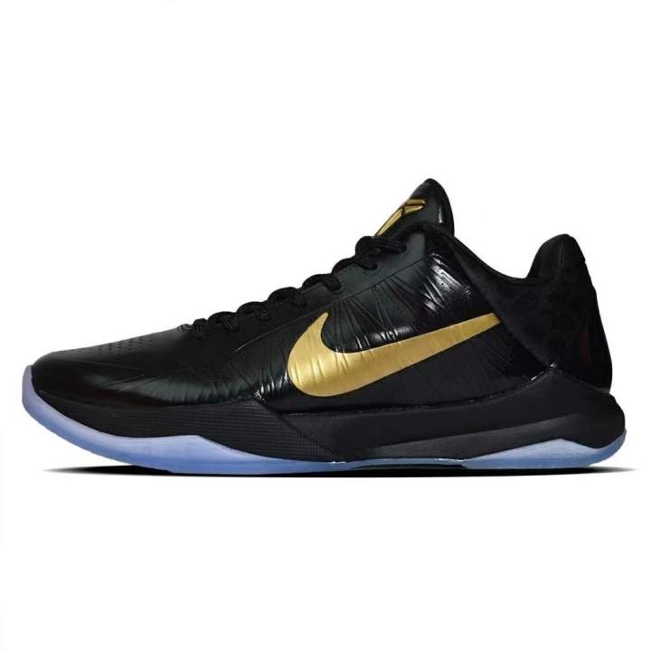 Nike Nike Zoom Kobe 5 Slip Resistant Abrasion Resistant Low top Basketball Shoes Men's Black Gold
