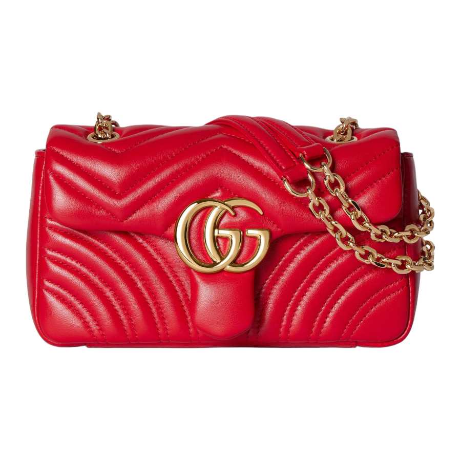 GUCCI GG Marmont Nappa Leather Shoulder Bag Small Women's Bright Red