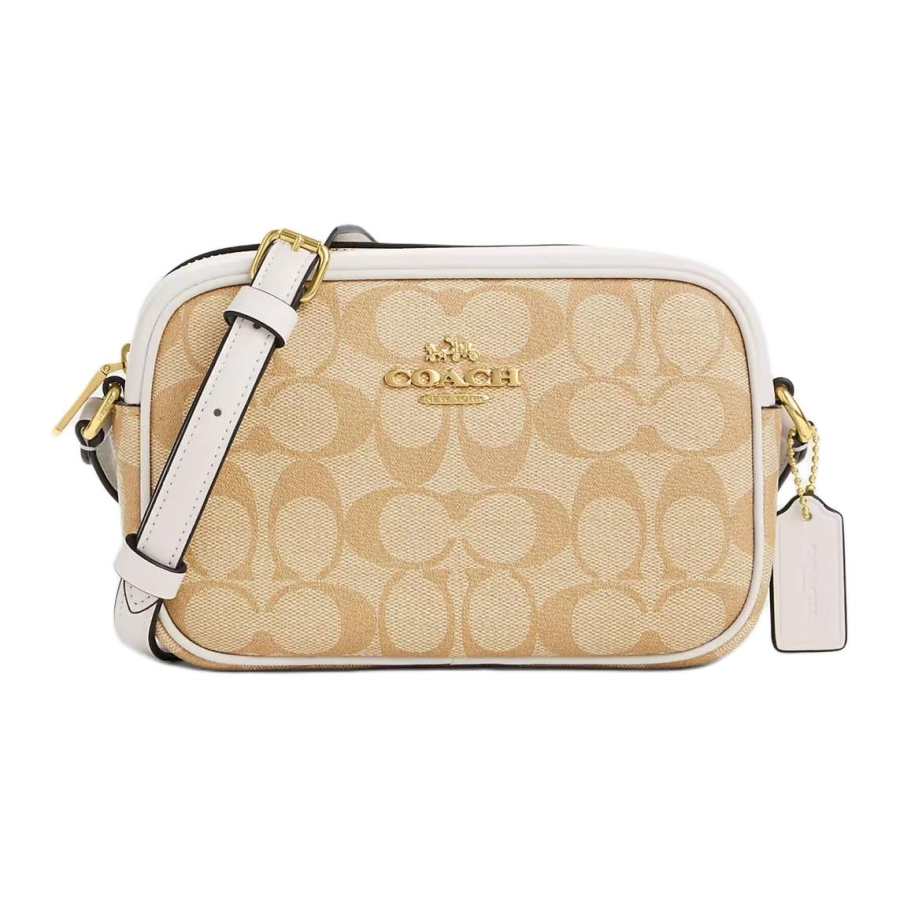 COACH Jamie Canvas With Leather Shoulder Bag, Crossbody Bag Small Women's Light Khaki & Choc