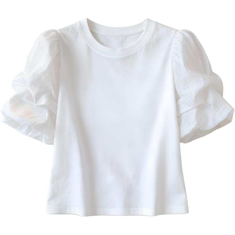 DUSHE T Shirts Women's White Crew Neck Thin Straight Fit