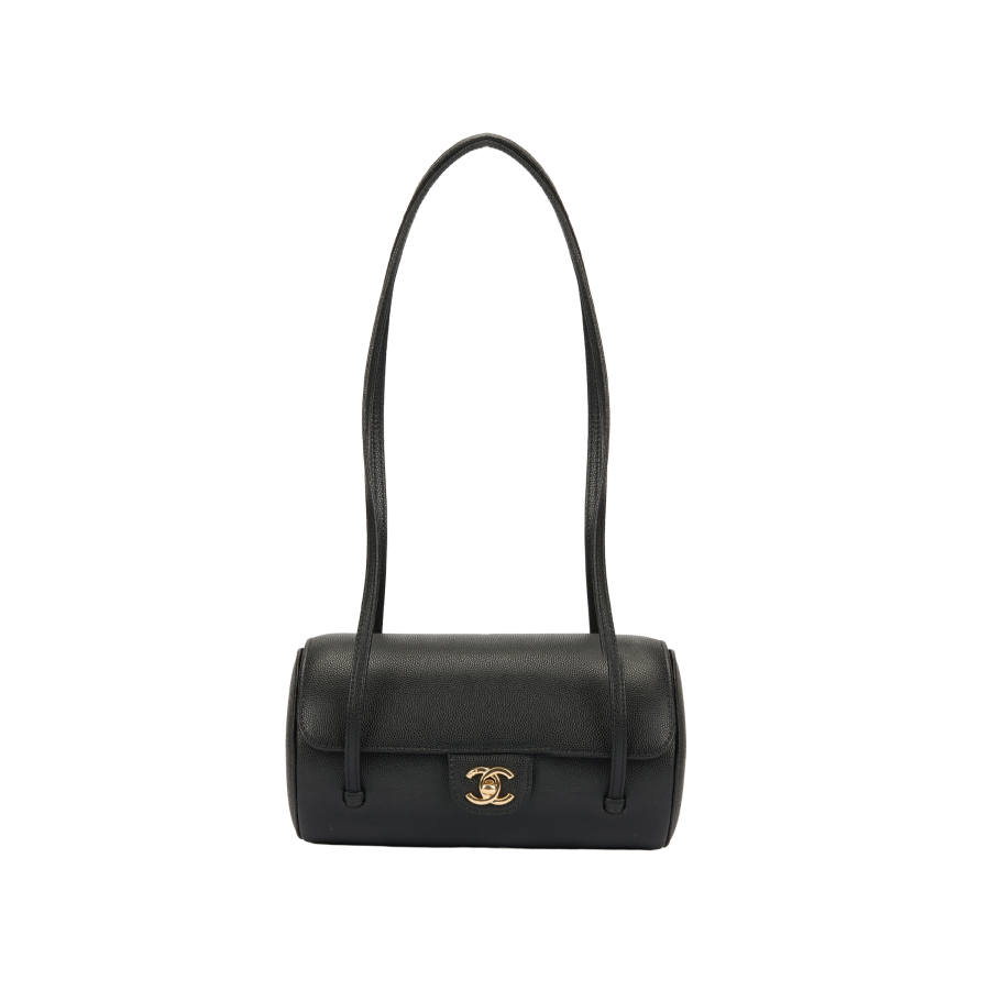 CHANEL Grain Embossed Shiny Calfskin & Gold Metal Flap Bag Handbag, Shoulder Bag Small Women's Black