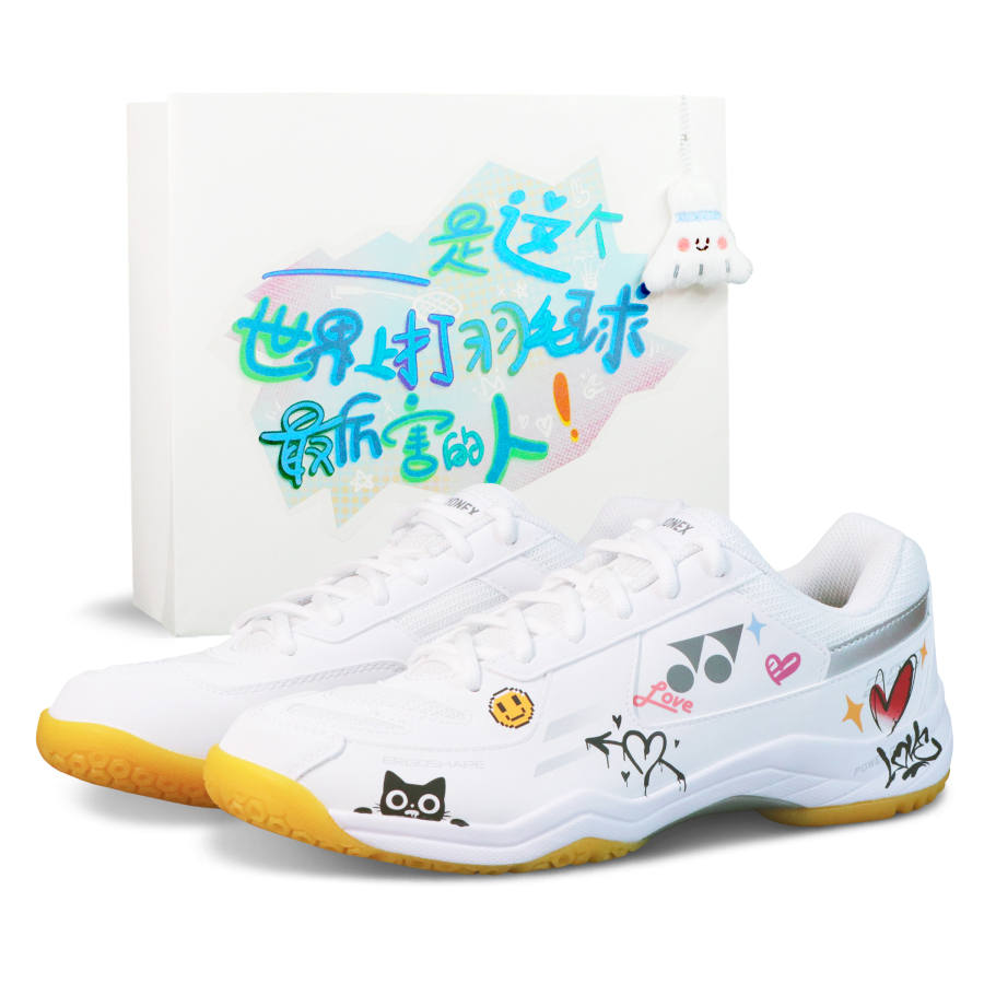 YONEX Power Cushion Cushioning Abrasion Resistant Breathable Low top Badminton Shoes Unisex White Silver