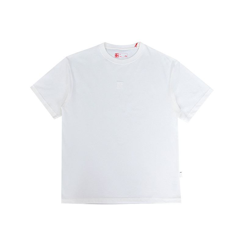 Li-Ning Li Ning T Shirts Unisex White Crew Neck Moderate Straight Fit