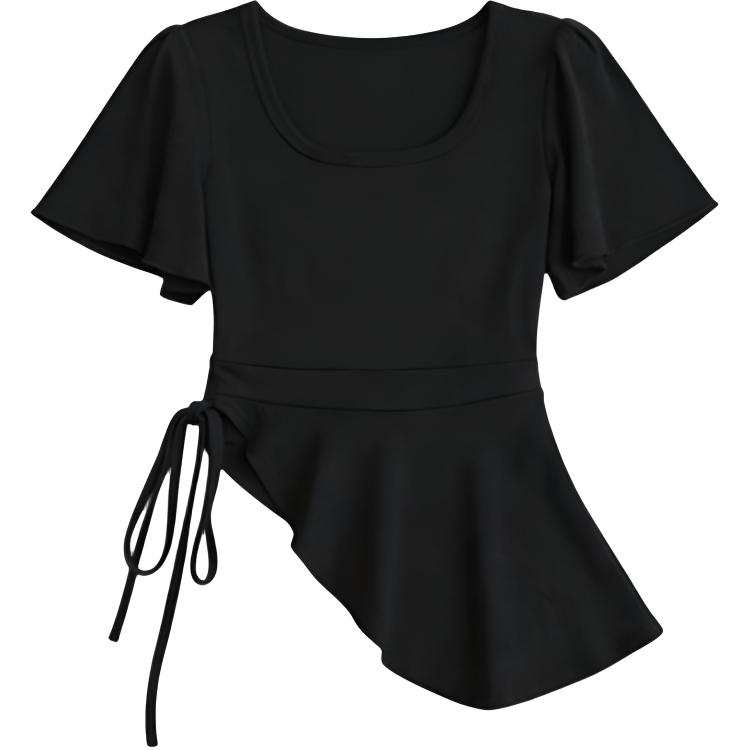 DUSHE T Shirts Women's Square Collar Thin Nipped In Waist