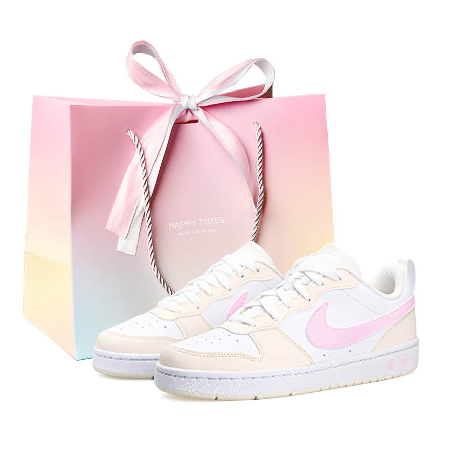 Nike Nike Court Borough LOW2 Leather Abrasion Resistant Slip Resistant Low top Skateboard Shoes Unisex White Yellow