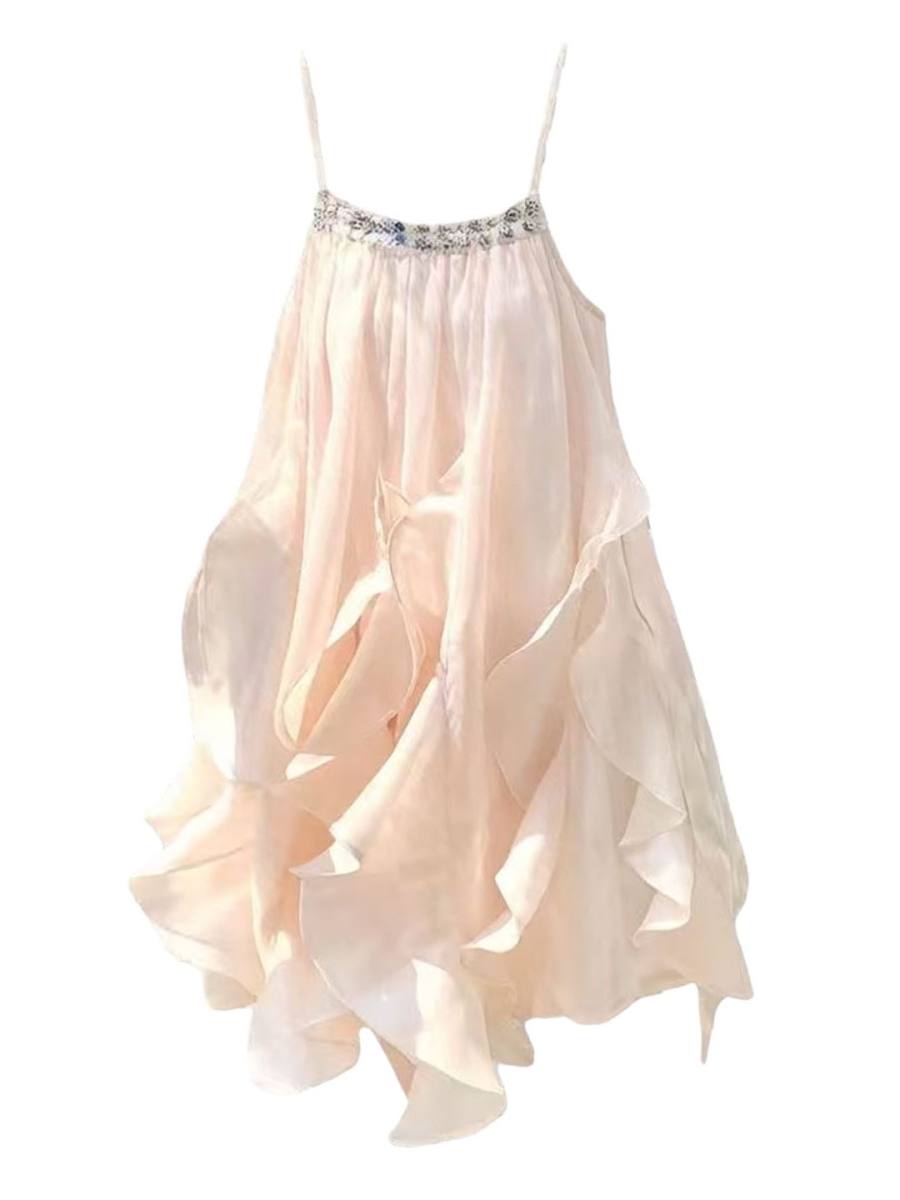 Sugarfunk Slip Dresses Women's Gilded Apricot Crew Neck Thin Short