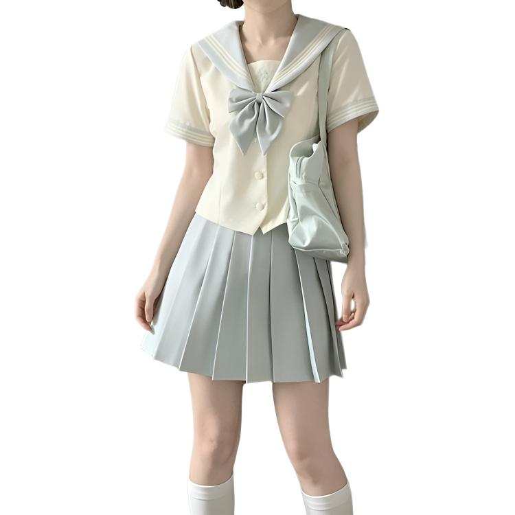 Cotton Gene Two Piece Skirt Sets Women's Navy Collar Thin Short