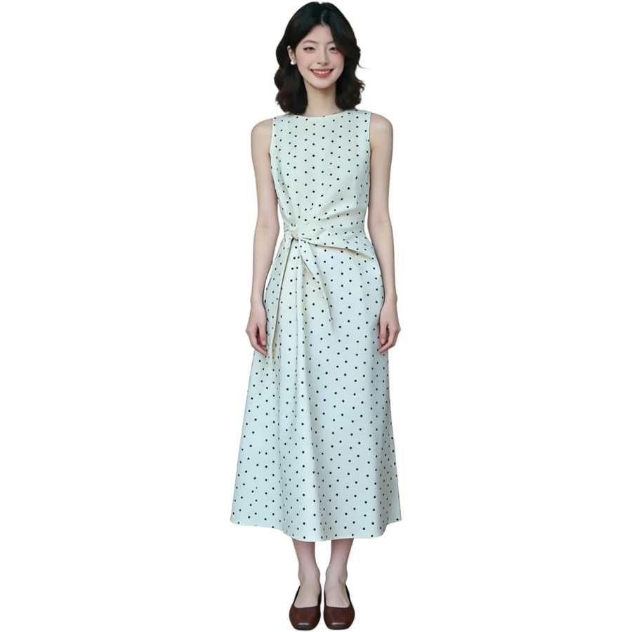 JBBCN Sleeveless Dresses Women's White Crew Neck Moderate Long