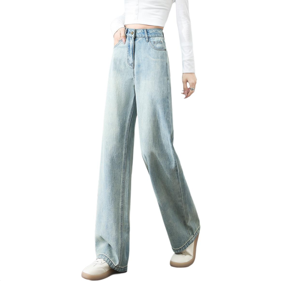 Tonlion Jeans Women's Vintage Light Blue Moderate Wide Leg Pants
