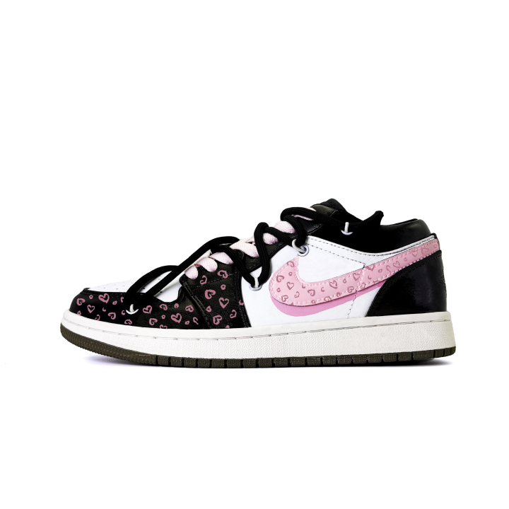 Jordan Jordan Air Jordan 1 Pink Heart Leopard Print Synthetic Leather, Leather Slip Resistant Abrasion Resistant Low top