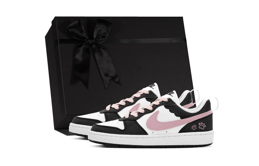 Nike Nike Court Borough Barbie Bear Leather Slip Resistant Abrasion Resistant Low top Kids' Skateboarding Shoes Black Pink