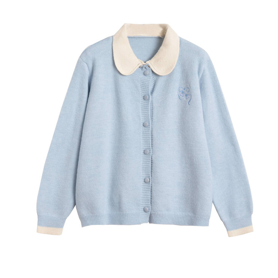 Tonlion Knitwear Women's Light Blue Lapel Moderate Mock Two Piece