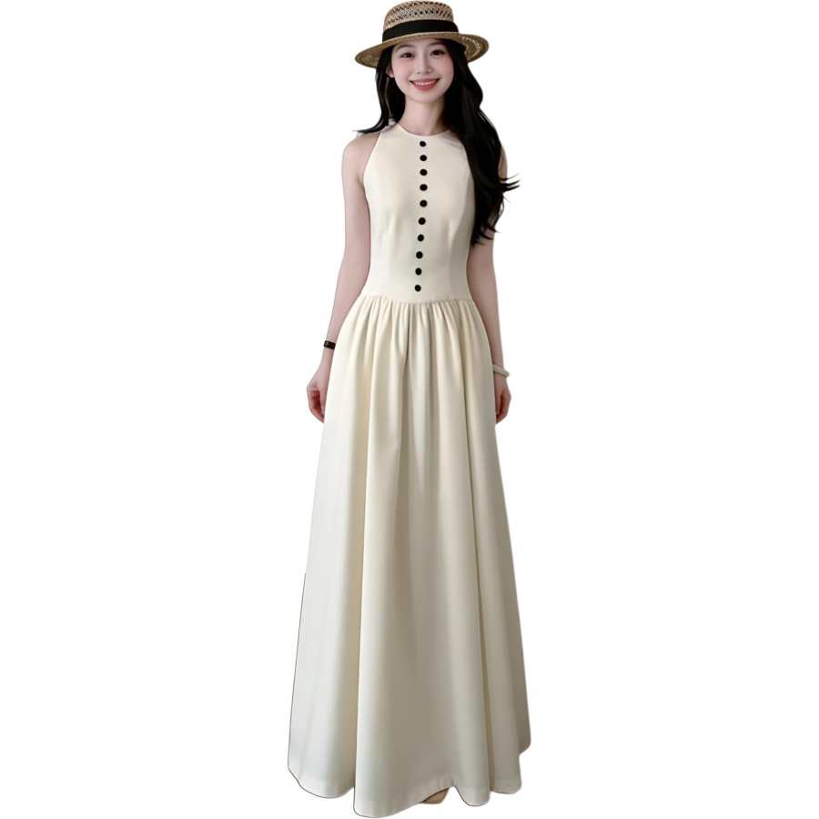 JBBCN Sleeveless Dresses Women's Apricot Crew Neck Moderate Long