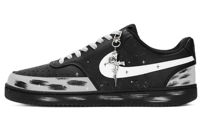 Nike Nike Court Vision Low Synthetic Leather Low top Skateboard Shoes Men's Black White