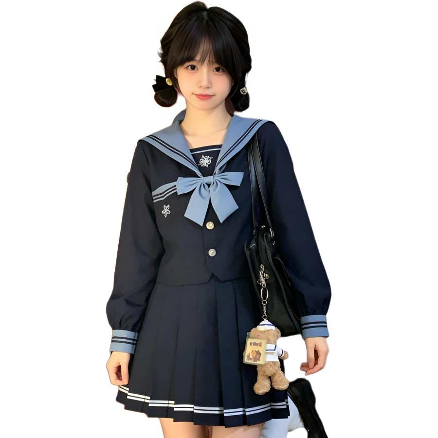 Cotton Gene Two Piece Skirt Sets Women's Navy Collar Thin Short