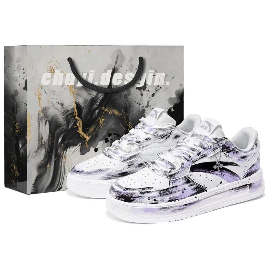 Anta Slip Resistant Abrasion Resistant Low top Skateboard Shoes Unisex White Black Purple