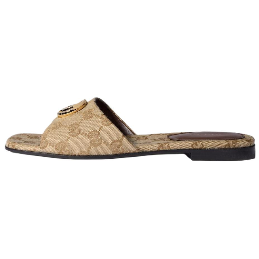 GUCCI GG Slide Slippers Women's Sand & Dark Brown