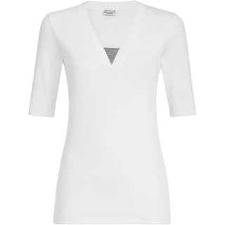Brunello Cucinelli Monili Chain Embellished V Neck T Shirt