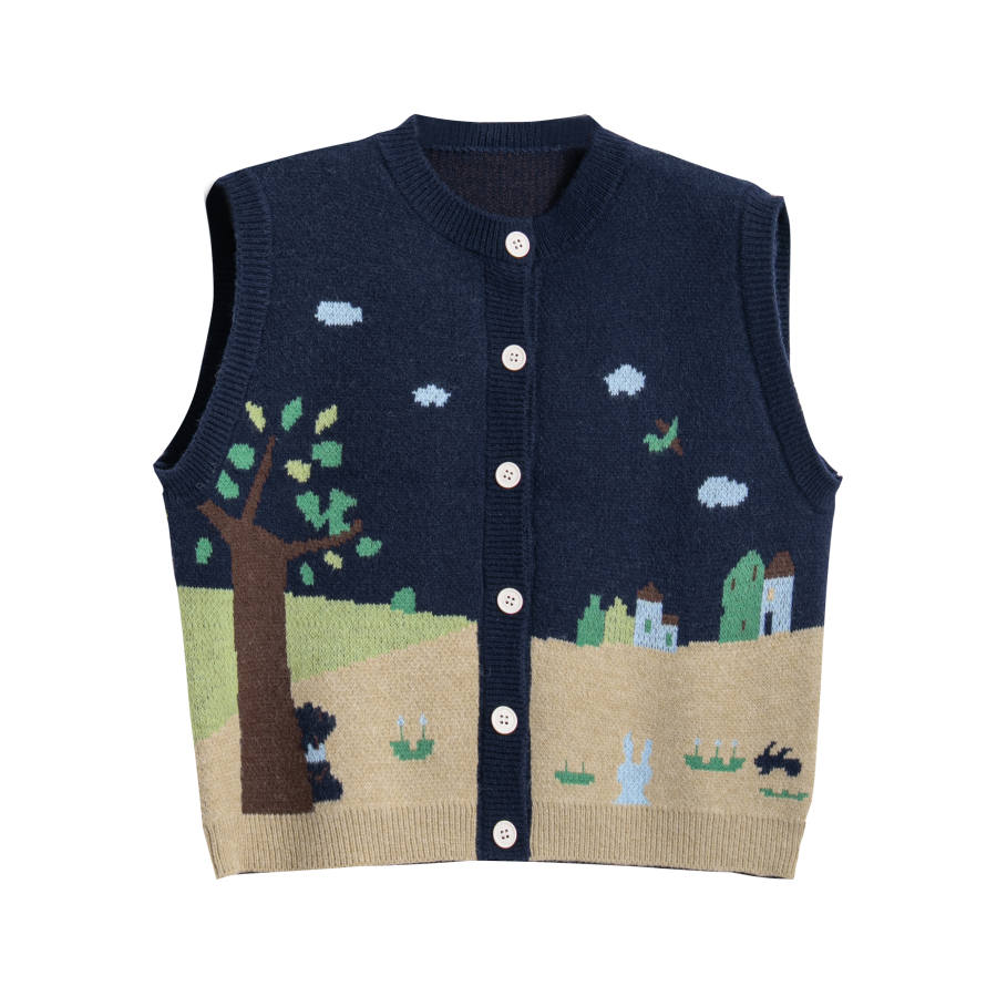 Tonlion Knitwear Women's Navy Blue Crew Neck Moderate Cardigan