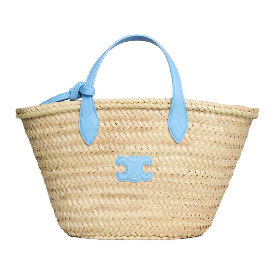 CELINE Teen Triomphe Palm Leaf With Calfskin Handbag Women's Sky Blue