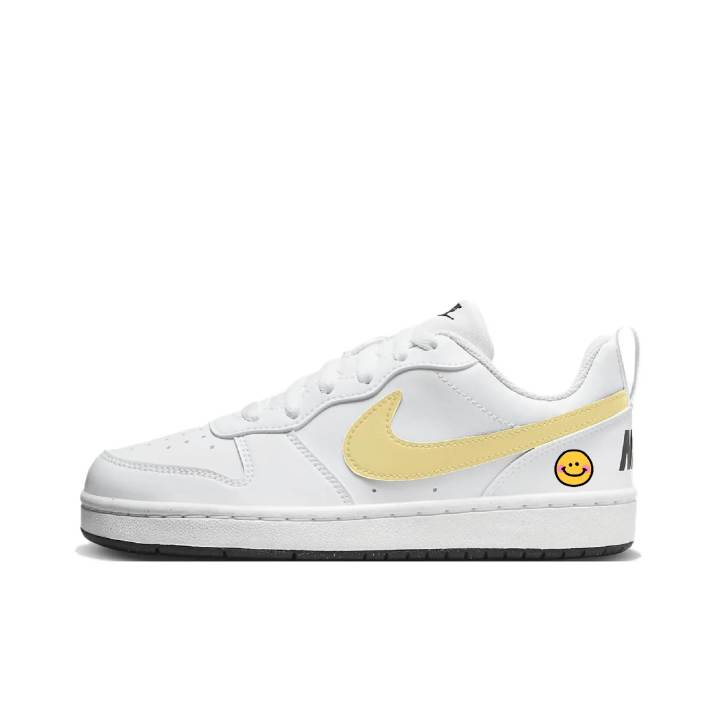 Nike Nike Court Borough 2 Custard Smiley Face Abrasion Resistant Slip Resistant Low top Skateboard Shoes Unisex White Yellow