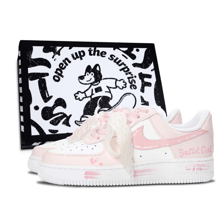 Nike Nike Air Force 1 Air Force 1, Ballet Sweet Pink Leather Abrasion Resistant Slip Resistant Low top Skateboard Shoes