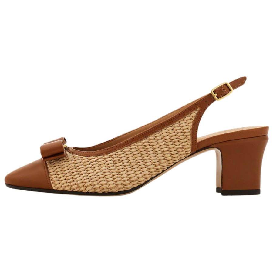FERRAGAMO Vara Block Heel High Heels 5.5cm Women's Bone & Beige