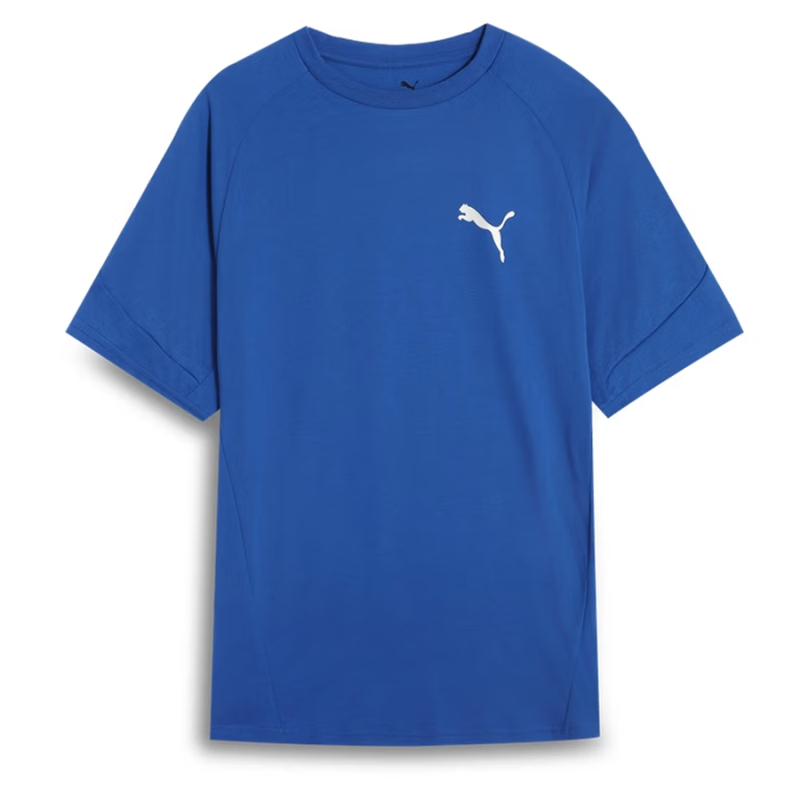 PUMA EVOSTRIPE T Shirts Unisex Blue Glaze 17 Crew Neck Moderate