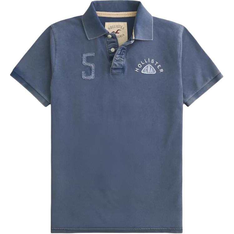 Hollister/ Polo Shirts Men's Blue Polo Collar Moderate Straight Fit