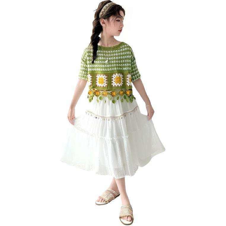 TNTX Kids Two Piece Skirt Sets Crew Neck Thin Mid Length