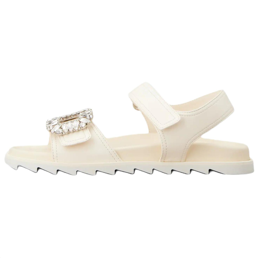 Roger Vivier Slidy Viv' Sheepskin One Strap Sandals 3cm Women's Cream