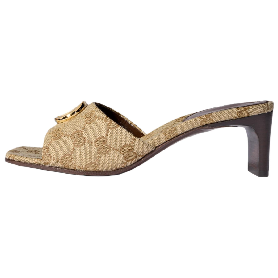GUCCI GG Slide Slippers Women's Sand & Dark Brown
