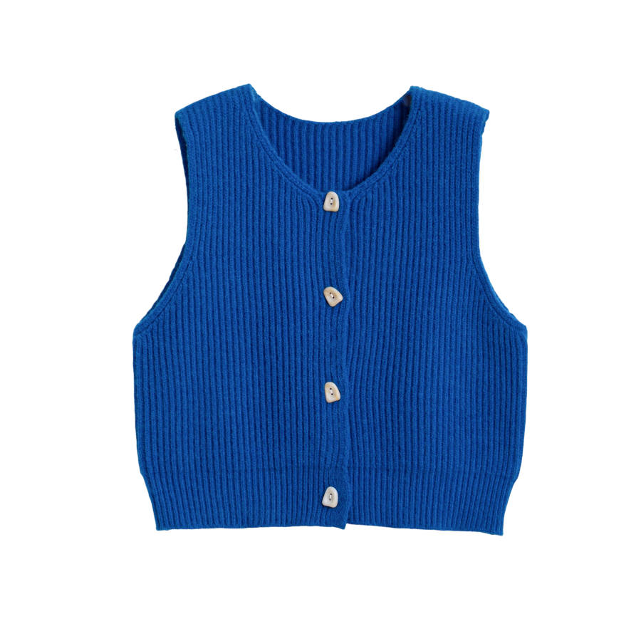 Tonlion Knitwear Women's Royal Blue Crew Neck Moderate Cardigan